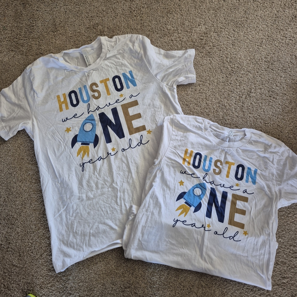 Houston One Year Old Rocket Graphic Kids Tee - White